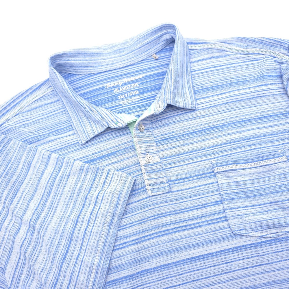 Tommy Bahama IslandZone Polo Shirt Mens 3XLT Blue White Striped Pocket Marlin